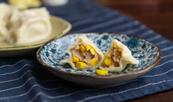 Dumpling Cut Open Showing Corn Filling